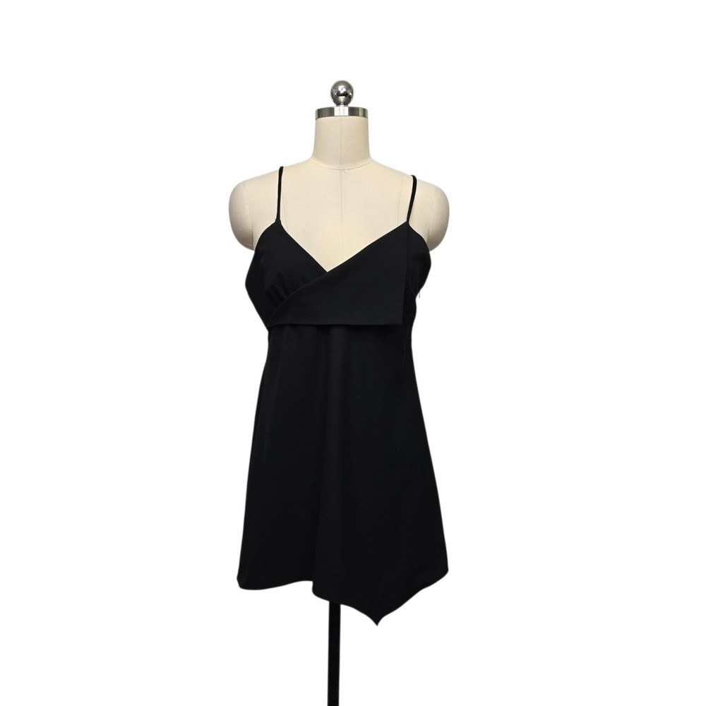 Zara Black Asymmetrical Mini Dress V-Neck Criss Cross Strappy Back Size Large